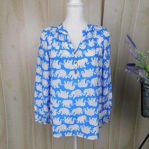 Lilly Pulitzer Blue and White Elephant Print Blouse